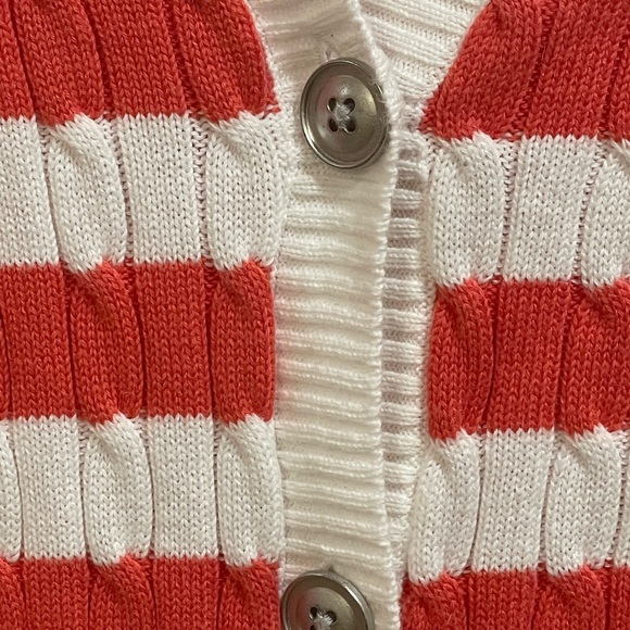 Jeanne Pierre Cable Knit Orange White Striped Cardigan Size Large (NWOT) - Picture 6 of 12